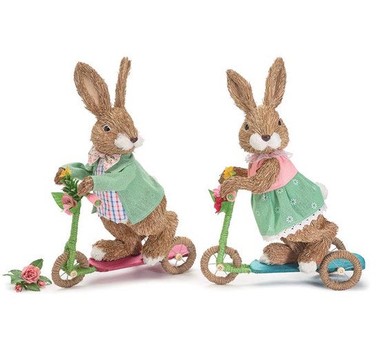 DECOR BOY AND GIRL BUNNY ON SCOOTERS