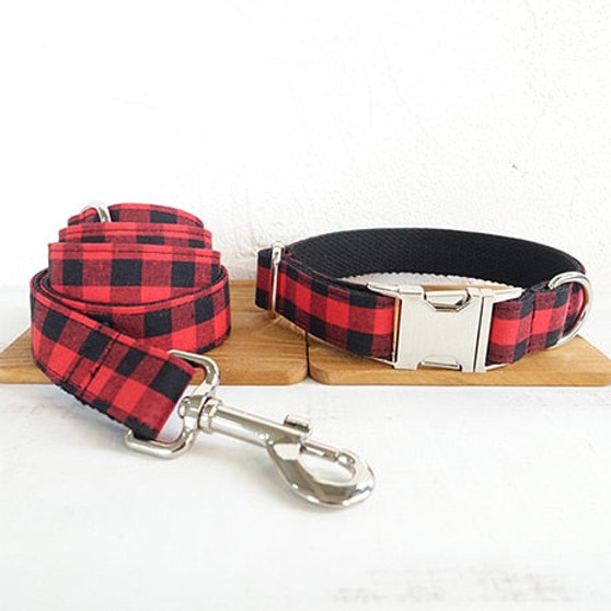 Lovely RED BLACK PLAID collars and leashes set 5 sizes