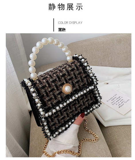 2020 Elegant Pearl Tote bag Woolen Women's Handbag Chain Shoulder Messenger Bag Purses