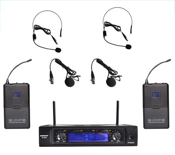 Freeboss M-2280  50M Distance 2 Channel Headset Mic System UHF Wireless Microphones