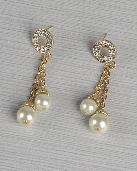 Rhinestone Studded Dual Paneled Pearl Drop Earrings