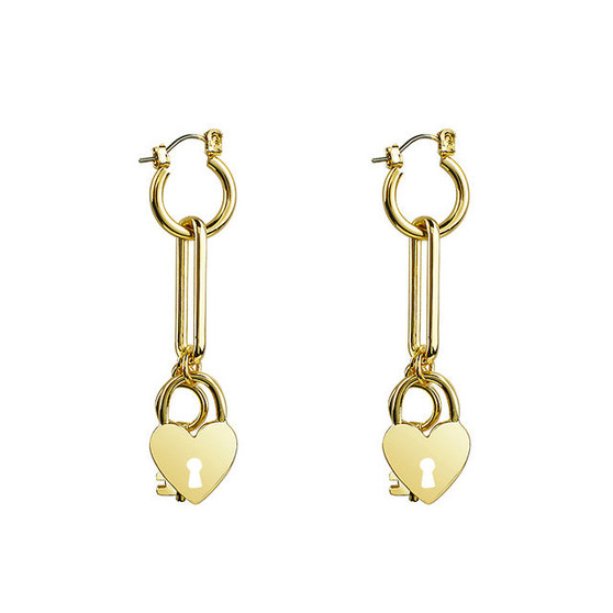 Minimalist Gold Color Long Heart Lock Key Shape Drop Earring For Women Fashionable Handmade Alloy Earrings Gift Jewelry