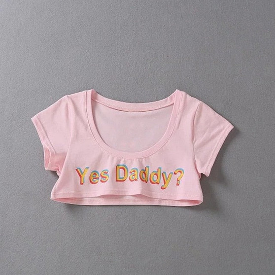 Summer Yes Daddy Letter Print T Shirt Women Sexy Crop Tops Short Sleeve O-Neck Cropped Shirts