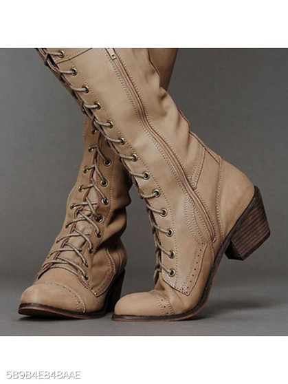 Plain Chunky Low Heeled Point Toe Date Outdoor Knee High High Heels Boots