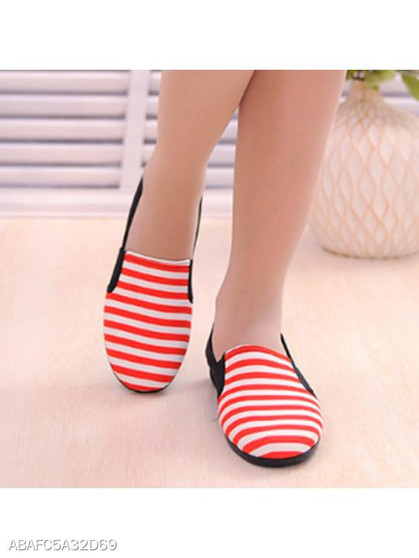 Striped Flat Round Toe Basic Flat & Loafers