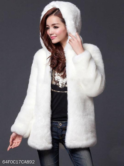 Hooded Faux Fur Solid Pocket Coat