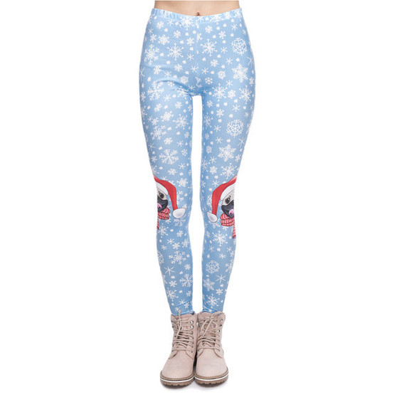 Christmas Series Women Legging Pug On Knees Printing Fitness Leggings Fashion High Waist Woman Pants