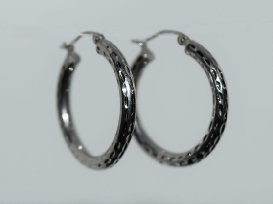 Sterling Silver Diamond Cut Hollow Hoop Earrings