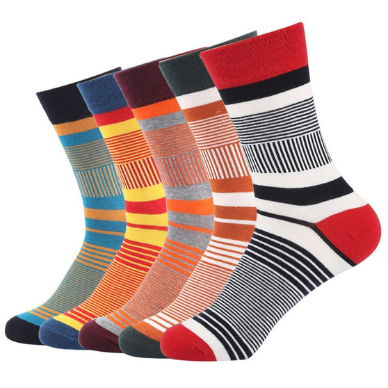 Men's Business Stripe Cotton Socks - 5 pairs