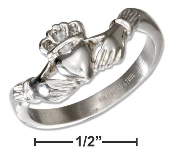 Stainless Steel Irish Claddagh Ring with Curved Arms