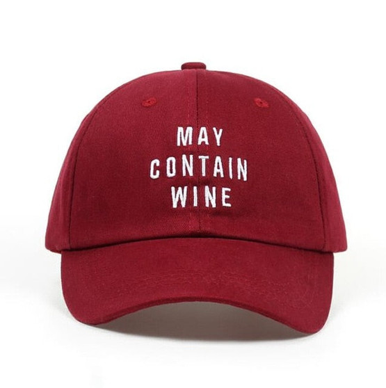 Embroidered May Contain Wine Dad Hat Cap Unisex