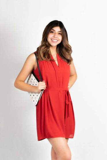 SLEEVELESS FOLDED V-NECK DRESS