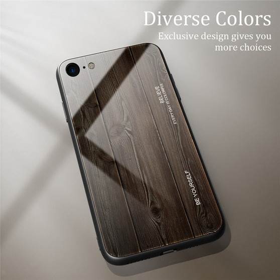 Wood grain tempered glass phone case For iPhone 11 Pro 7 8 6 6S plus Tempered Glass Case For iPhone X XS MAX 11 12 Pro XR cases