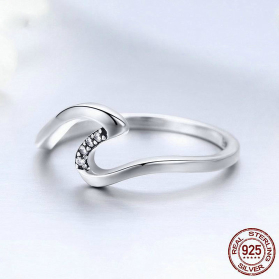 Sterling Silver Wave Ring With Cubic Zirconia