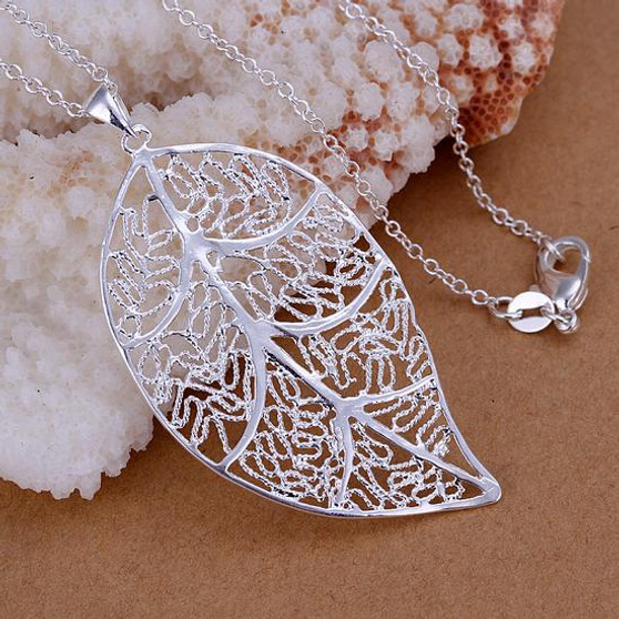 Leaf Necklace - Elegant Filigree Silver Leaf Pendant Necklace