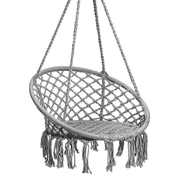 Hammock Chair Macrame Swing, Hanging Lounge Mesh Chair Durable Cotton Rope Swing