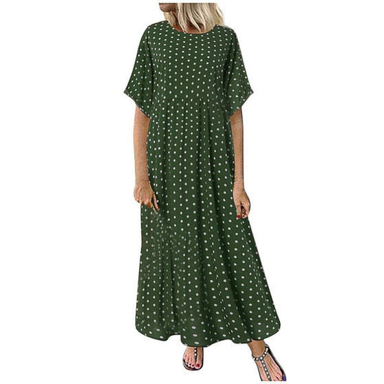 MISSOMO 5XL Dress Women vintage O-Neck long maxi dress Dot Peinted Casual summer Dress beach boho dresses vestidos robe 79