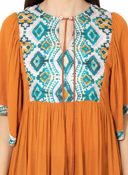 Orange Cotton A-Line Tunic Dress