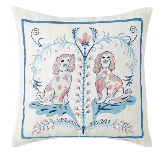 Staffordshire Toile Dogs Needlepoint Pillow