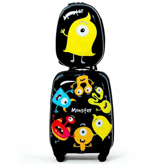 Cute Cartoon 2 pcs Kids Suitcases Luggage Set 12" Backpack &16" Rolling Suitcase Light Weight Design Carry on Luggage with Wheel