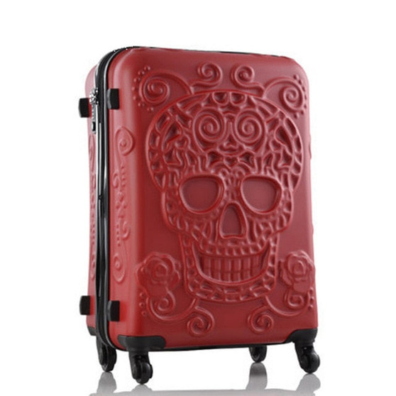 New Fashion 19/24/28inch Britain 3D Skull Print Rolling Luggage Women Trolley 19 inch Boarding Box Suitcases Travel Bag Trunk