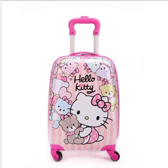 16 inch Kid's Lovely Travel Luggage, Children Hello Kitty Trolley Luggage With Universal Wheel, Pink Suitcase