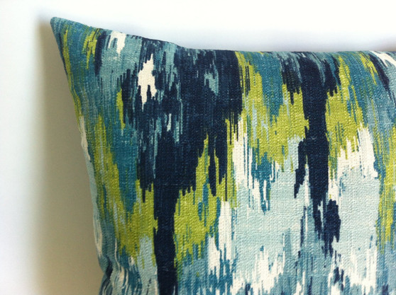 Lime Navy Turquoise Watercolor Pillow Cover / 12 x 18 18 x 18 20 x 20 22 x 22 24 x 24 26 x 26 pillow case