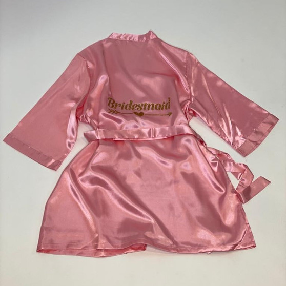 Sample Sale - Satin Rose Gold Robes "Bridesmaid" in Gold glitter, Size: S