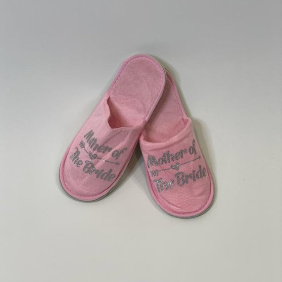 Sample Sale - Pink Slippers "Mother of the Bride" in Silver Glitter