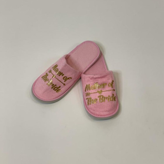 Sample Sale - Pink Slippers "Mother of the Bride" in Gold Glitter