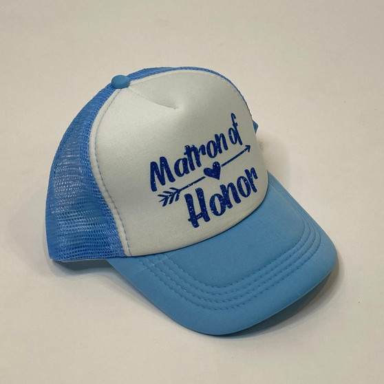 Sample Sale - Sky Blue/White Trucker Hats, "Matron of Honor", in Blue Glitter