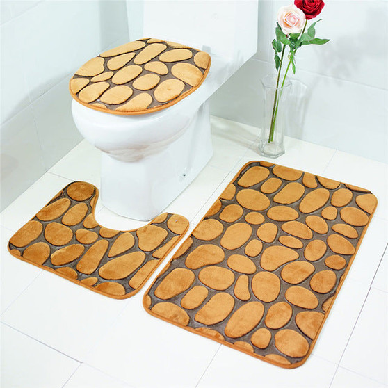 Embossing Flannel Bathroom Mat Set (3Pcs/Set)