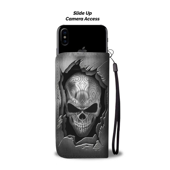 Metal Skull Head Wallet Phone Case