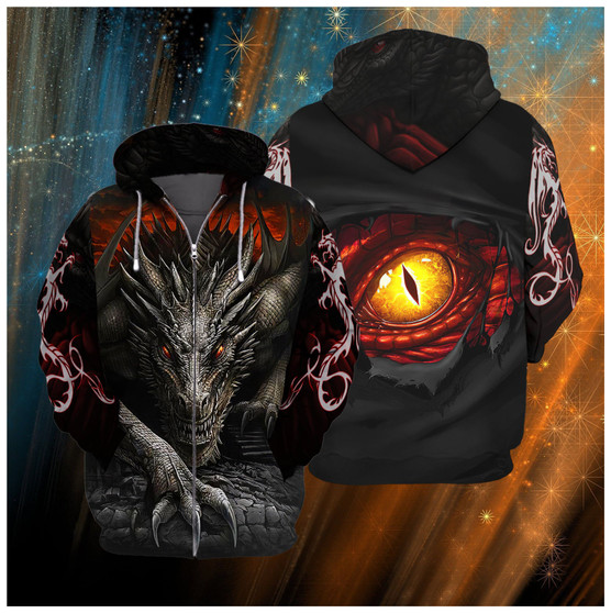 Dragon Art 3D Printed Zip Hoodie