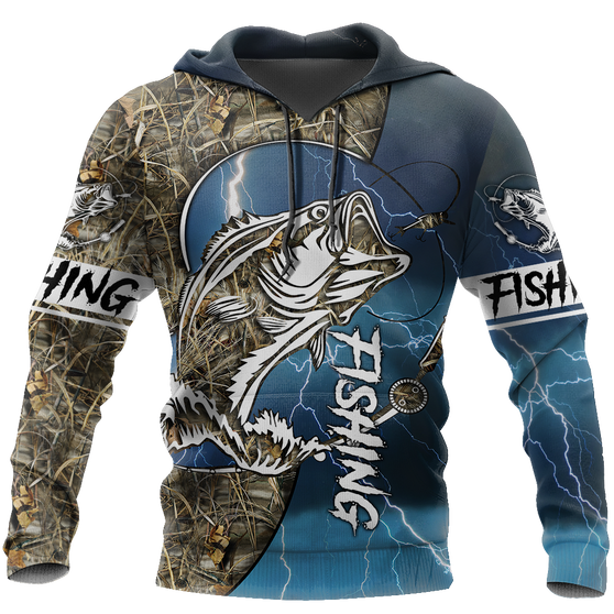 Love Fishing Camoflage Layout Full Printed 3D Hoodie