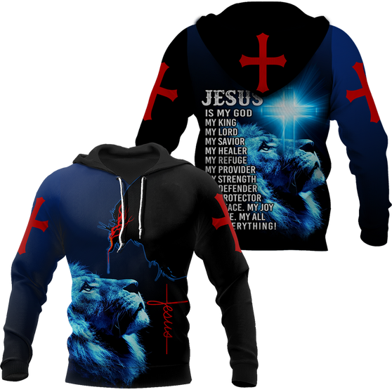 Lion Jesus Christ Cross Full Printed 3D Hoodie