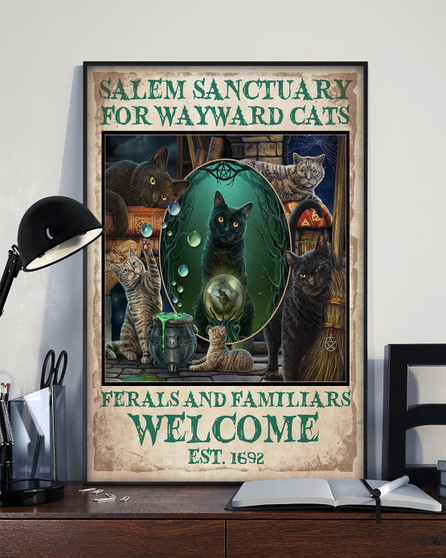 Salem Sanctuary Ferals And Familiars Welcome Black Cat Witch Vintage Poster