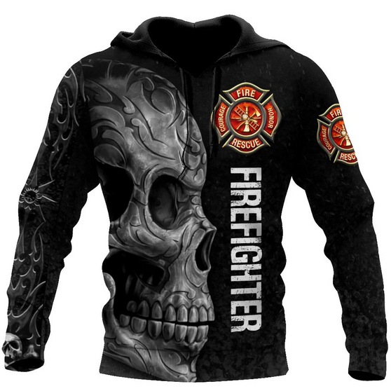 Crazy Skull Firefighter 3D Hoodie For Men And Women