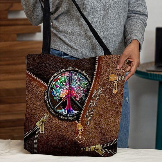 Hippie Lover 3D Printed Leather Pattern Hippie Symbol Tote Bag