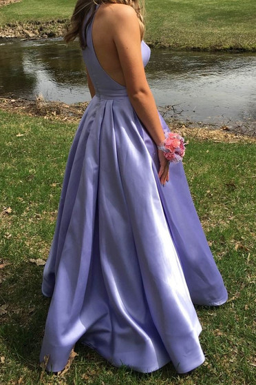 Classy Long A-line Satin Prom Dresses Simple Lilac Party Dress M1086