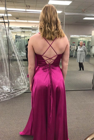 Simple Style V-neck Spaghetti Straps Backless Long Prom Dresses M1083