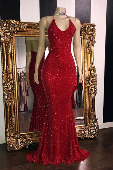 Glitter Halter Sheath Backless Long Prom Dresses Fashion Dress M1075