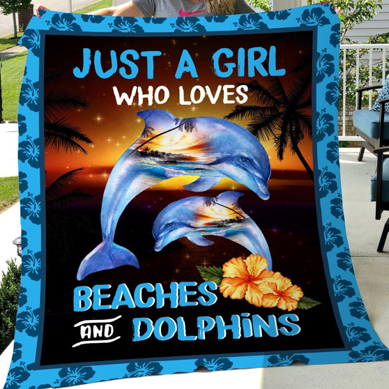 Just A Girl Who Loves Beaches And Dolphins Christmas Gift Quilt