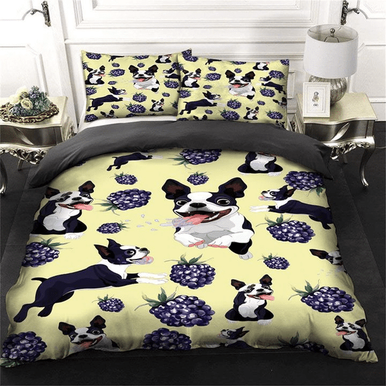 Boston Terrier And Grapes, Dog Lovers Bedding Set