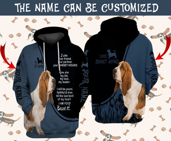 Personalized Customized Basset Hound Dog Friend 3D Layout Hoodie