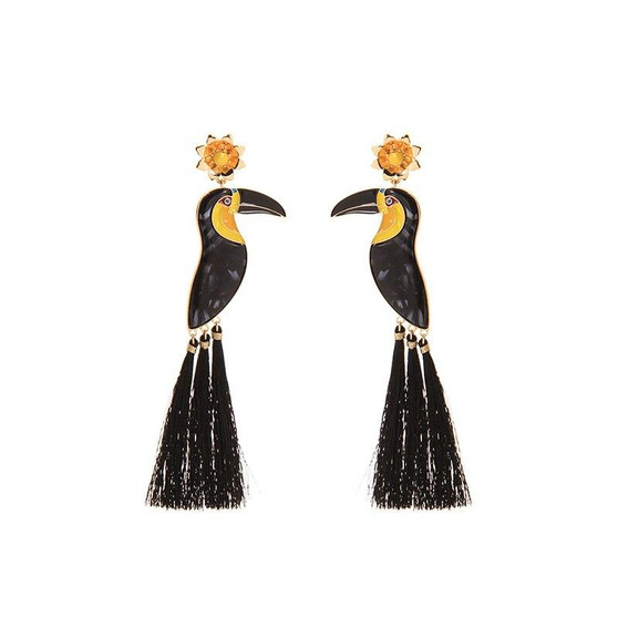 Toucan Earrings With Tassels