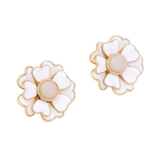 White Enamel Flower Earrings