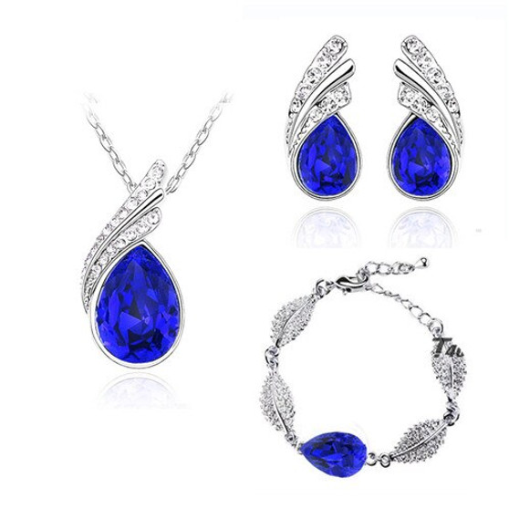 Austrian Crystal Flame Leaf Necklace, Bracelet & Earrings Fashion Jewelry Set