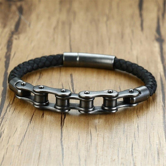 Genuine Leather Biker Chain Bracelet