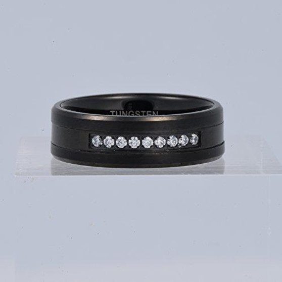 Men Black 8mm Tungsten Carbide Ring Vintage Cubic Zirconia Wedding Jewelry Engagement Promise Band for Him Matte Finish Comfort Fit